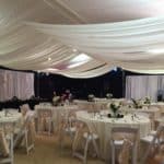 21-Barn wedding - ceiling drapes/ tables, chairs, backdrops